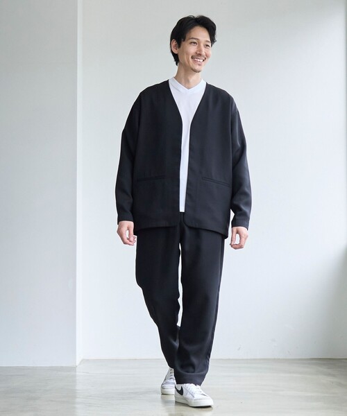 coen（コーエン）の「【RONEL】フクレ2重織ノーカラージャケット（ノーカラージャケット・メンズ・ブラック/ネイビー・L/M/S）」の4枚目の写真