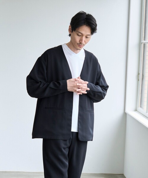 coen（コーエン）の「【RONEL】フクレ2重織ノーカラージャケット（ノーカラージャケット・メンズ・ブラック/ネイビー・L/M/S）」の5枚目の写真