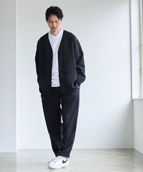 coen（コーエン）の「【RONEL】フクレ2重織ノーカラージャケット（ノーカラージャケット・メンズ・ブラック/ネイビー・L/M/S）」の6枚目の写真