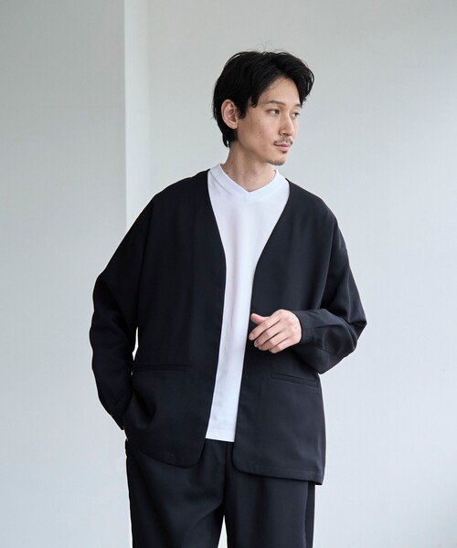 coen（コーエン）の「【RONEL】フクレ2重織ノーカラージャケット（ノーカラージャケット・メンズ・ブラック/ネイビー・L/M/S）」の7枚目の写真
