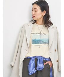 Samansa Mos2 blue | 【抗菌防臭】裾前後差フォトロンT(Tシャツ/カットソー)