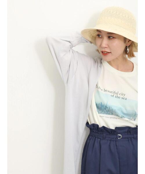 Samansa Mos2 blue(サマンサモスモスブルー)の「【抗菌防臭】裾前後差フォトロンT(Tシャツ/カットソー・レディース・オフホワイト/グレー/キナリ・F)」の5枚目の写真