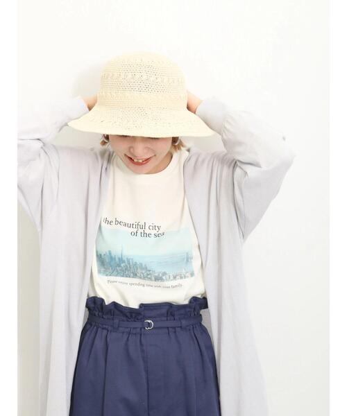 Samansa Mos2 blue(サマンサモスモスブルー)の「【抗菌防臭】裾前後差フォトロンT(Tシャツ/カットソー・レディース・オフホワイト/グレー/キナリ・F)」の6枚目の写真