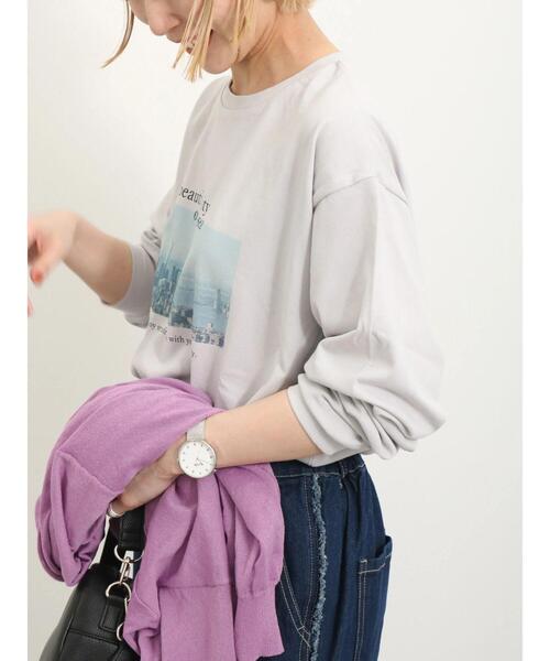 Samansa Mos2 blue(サマンサモスモスブルー)の「【抗菌防臭】裾前後差フォトロンT(Tシャツ/カットソー・レディース・オフホワイト/グレー/キナリ・F)」の15枚目の写真