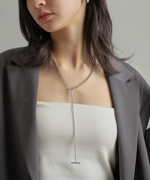 COCOSHNIK(ココシュニック)の「シルバー ミックスネックレス ボールチェーンマンテル(ネックレス・レディース・シルバー・65)」の2枚目の写真