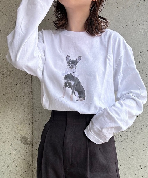 cuorequal(クオレコール)の「DOGリボンロングTシャツ(Tシャツ/カットソー・レディース・ホワイト・MEDIUM/LARGE)」の3枚目の写真
