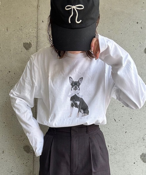 cuorequal(クオレコール)の「DOGリボンロングTシャツ(Tシャツ/カットソー・レディース・ホワイト・MEDIUM/LARGE)」の4枚目の写真