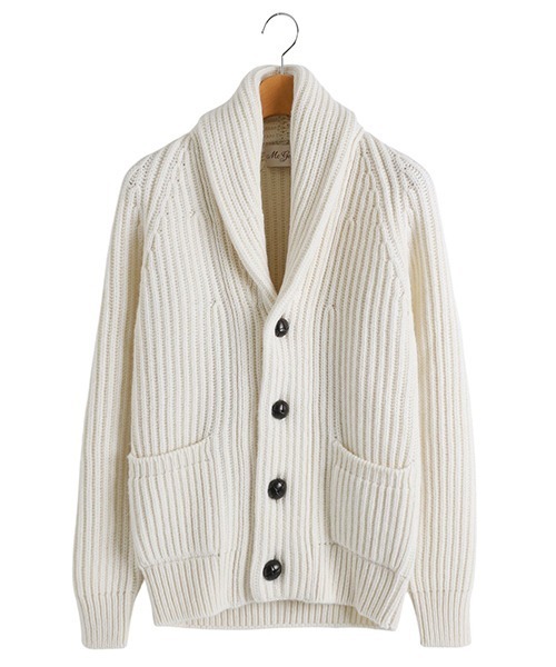 MC GEORGE（マックジョージ）の「MC GEORGE OF SCOTLAND / マックジョージオブスコットランド：Saddle Shourder Raglan shawl Cardigan：A0305-ACHAGLASS[MUS]（カーディガン/ボレロ・メンズ・ネイビー/ブラック/オフホワイト・48/46/50）」の2枚目の写真