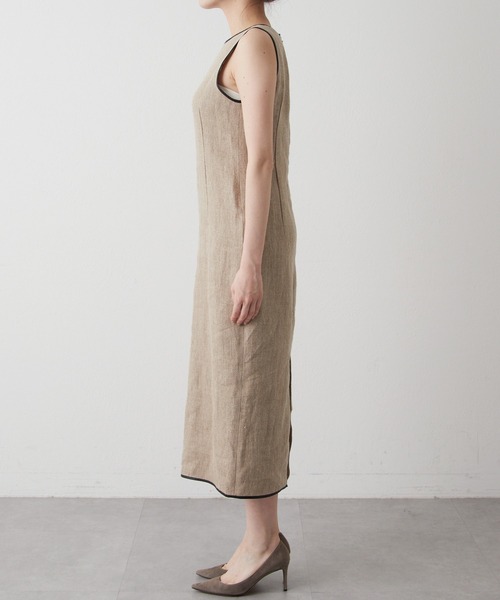 美品 ウィムガゼット リネン混ワンピース フリーサイズ ベージュ系 ナチュラル 美品 Whim Gazetteウィムガゼット リネン混ワンピース