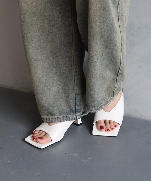 cheriella】ワイドスクエアミュールサンダル WIDE SQUARE MULE SANDALS