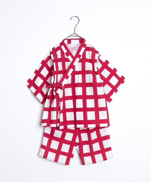 p.premier（ピードットプルミエ）の「BIG格子柄ゆったりシルエット甚平（浴衣・キッズ・ターコイズブルー/レッド/ブラック・130/120/140/110/100/90/80）」の3枚目の写真
