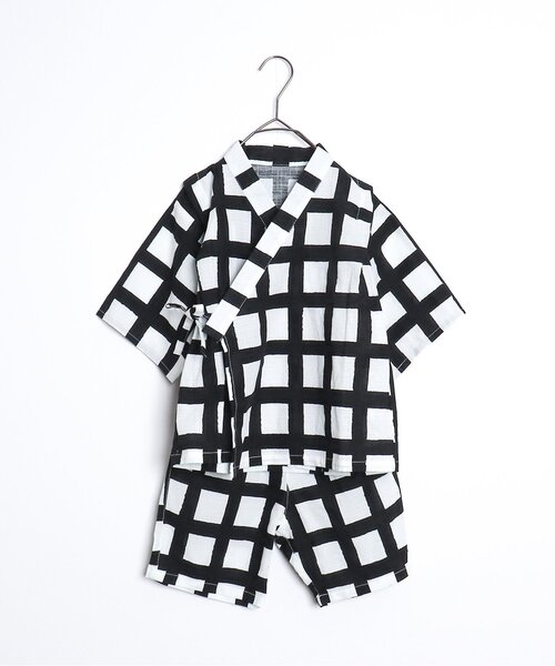 p.premier（ピードットプルミエ）の「BIG格子柄ゆったりシルエット甚平（浴衣・キッズ・ターコイズブルー/レッド/ブラック・130/120/140/110/100/90/80）」の2枚目の写真