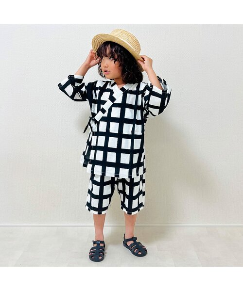 p.premier（ピードットプルミエ）の「BIG格子柄ゆったりシルエット甚平（浴衣・キッズ・ターコイズブルー/レッド/ブラック・130/120/140/110/100/90/80）」の6枚目の写真