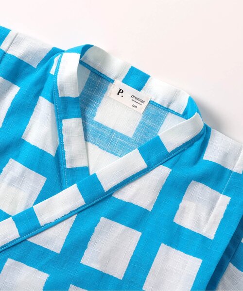 p.premier（ピードットプルミエ）の「BIG格子柄ゆったりシルエット甚平（浴衣・キッズ・ターコイズブルー/レッド/ブラック・130/120/140/110/100/90/80）」の11枚目の写真