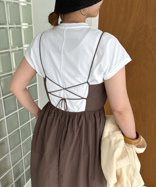 Doux archives（ドゥアルシーヴ）の「バックリボンキャミワンピース（ワンピース・レディース・ベージュ/ブラック/ブラウン・FREE）」の7枚目の写真