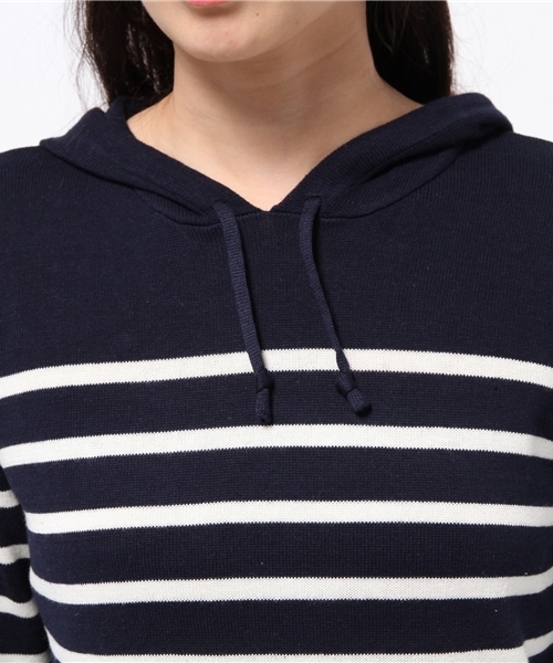 SEVENDAYS=SUNDAY（セブンデイズサンデイ）の「１２Ｇボーダーニット　長袖パーカー（ニット/セーター・レディース・オフホワイト/チャコールグレー・LARGE/MEDIUM）」の6枚目の写真