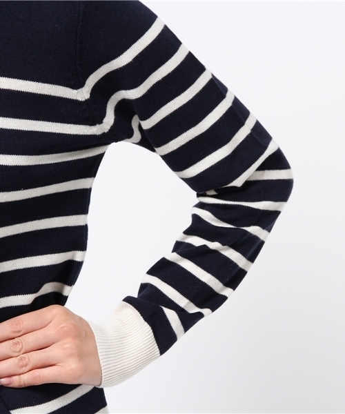 SEVENDAYS=SUNDAY（セブンデイズサンデイ）の「１２Ｇボーダーニット　長袖パーカー（ニット/セーター・レディース・オフホワイト/チャコールグレー・LARGE/MEDIUM）」の7枚目の写真