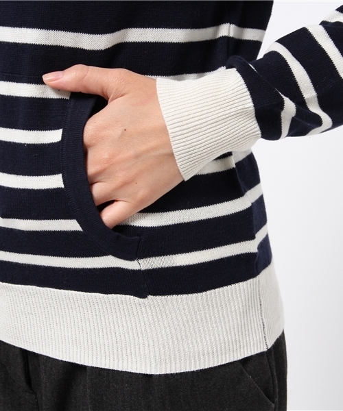 SEVENDAYS=SUNDAY（セブンデイズサンデイ）の「１２Ｇボーダーニット　長袖パーカー（ニット/セーター・レディース・オフホワイト/チャコールグレー・LARGE/MEDIUM）」の8枚目の写真