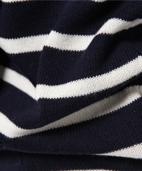 SEVENDAYS=SUNDAY（セブンデイズサンデイ）の「１２Ｇボーダーニット　長袖パーカー（ニット/セーター・レディース・オフホワイト/チャコールグレー・LARGE/MEDIUM）」の9枚目の写真