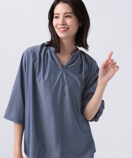 Elura（エルーラ）の「アイロンいらずスキッパーブラウス/109961（シャツ/ブラウス・レディース・ブルー/ホワイト系その他5/ライトブルー・FREE）」の3枚目の写真