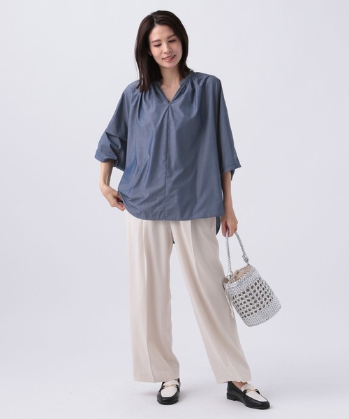 Elura（エルーラ）の「アイロンいらずスキッパーブラウス/109961（シャツ/ブラウス・レディース・ブルー/ホワイト系その他5/ライトブルー・FREE）」の16枚目の写真