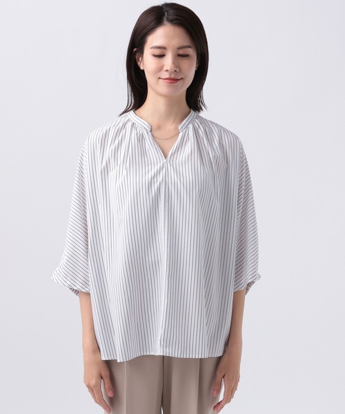 Elura（エルーラ）の「アイロンいらずスキッパーブラウス/109961（シャツ/ブラウス・レディース・ブルー/ホワイト系その他5/ライトブルー・FREE）」の9枚目の写真