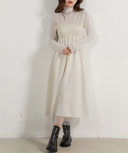 【セール】レディース 2WAY花柄×チュールシャーリングキャミソールワンピース（ワンピース）｜DAY CLOSET（デイ クローゼット）