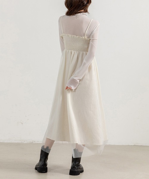 DAY CLOSET(デイ クローゼット)の「レディース 2WAY花柄×チュールシャーリングキャミソールワンピース(ワンピース・レディース・ブラック/アイボリー・FREE)」の6枚目の写真