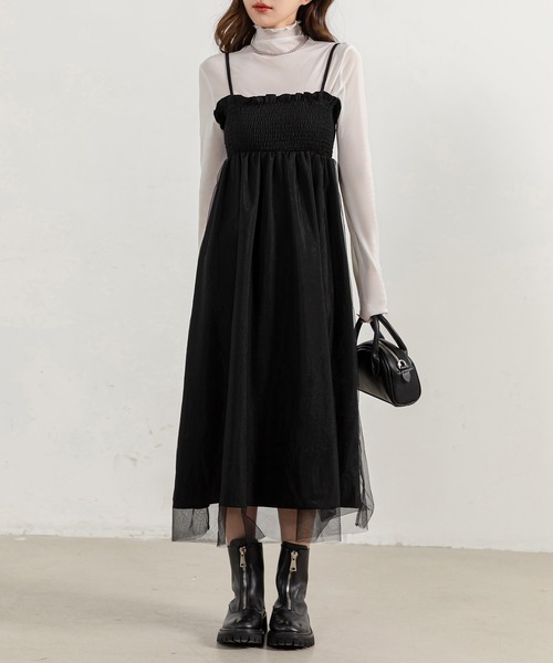 DAY CLOSET(デイ クローゼット)の「レディース 2WAY花柄×チュールシャーリングキャミソールワンピース(ワンピース・レディース・ブラック/アイボリー・FREE)」の17枚目の写真