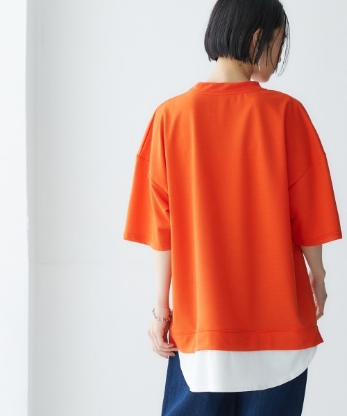 KLOKE オレンジ リネン 半袖トップス 重ね着風ゆったり半袖トップス ［Soiunique］（Tシャツ