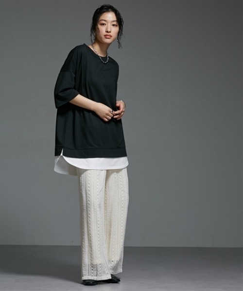 Soiunique（スワユニーク）の「重ね着風ゆったり半袖トップス ［Soiunique］（Tシャツ/カットソー・レディース・杢グレー/ブラック/オレンジ・L/LL/M）」の16枚目の写真