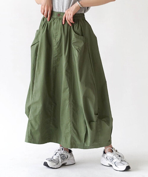 e-zakkamania stores（イーザッカマニアストアーズ）の「ポップコーン ワークスカート（スカート・レディース・ベージュ/カーキ・フリー）」の2枚目の写真