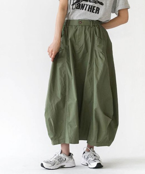 e-zakkamania stores（イーザッカマニアストアーズ）の「ポップコーン ワークスカート（スカート・レディース・ベージュ/カーキ・フリー）」の4枚目の写真