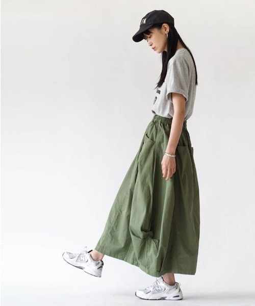 e-zakkamania stores（イーザッカマニアストアーズ）の「ポップコーン ワークスカート（スカート・レディース・ベージュ/カーキ・フリー）」の5枚目の写真