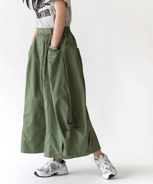 e-zakkamania stores（イーザッカマニアストアーズ）の「ポップコーン ワークスカート（スカート・レディース・ベージュ/カーキ・フリー）」の6枚目の写真