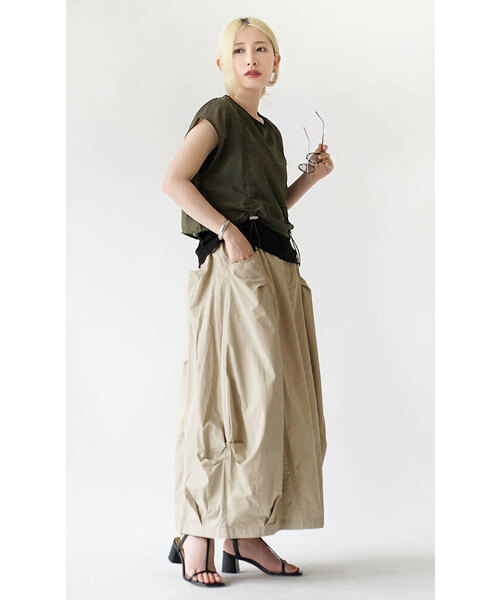 e-zakkamania stores（イーザッカマニアストアーズ）の「ポップコーン ワークスカート（スカート・レディース・ベージュ/カーキ・フリー）」の8枚目の写真