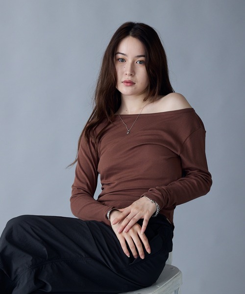 MILLER(ミラー)の「R.P.miller/ミラー LightPrib 2Way PO プルオバー(Tシャツ/カットソー・レディース・ブラック/ブラウン/ホワイト・FREE)」の3枚目の写真