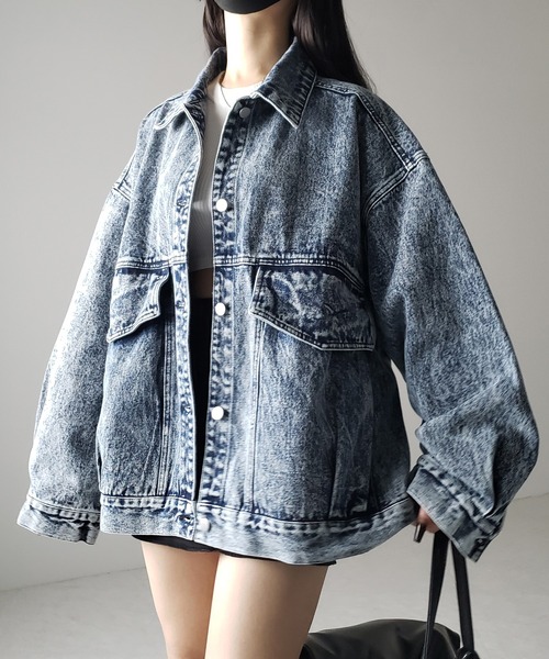 me+em select（ミームセレクト）の「【 デニムセットアップ着用可能 】ヴィンテージケミカルブリーチボーイフレンドデニムジャケット ／ vintage chemical bleach boyfriend denim jacket（デニムジャケット・レディース・ブルー/ブラック・1/2）」の14枚目の写真