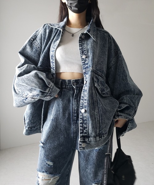 vintageケミカルデニムロングジャケット 80s ビンテージ VENEZIA ケミカル ウォッシュ ブラック デニム