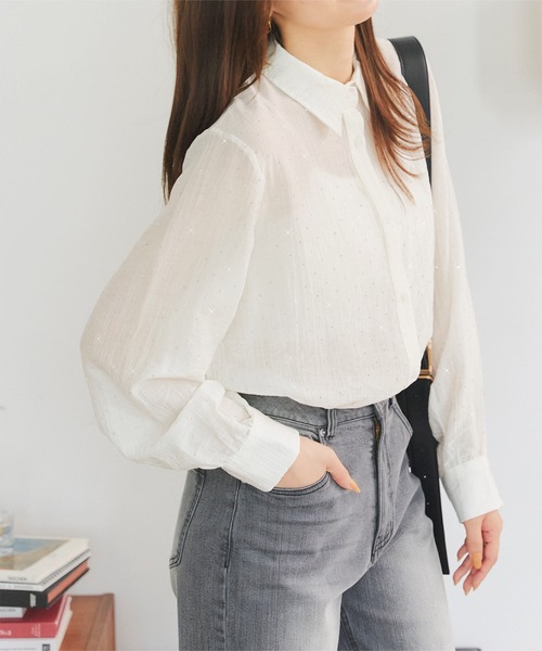 KOBE LETTUCE(コウベレタス)の「ビジューシアーシャツブラウス(シャツ/ブラウス・レディース・ブラック/オフホワイト・M)」の1枚目の写真