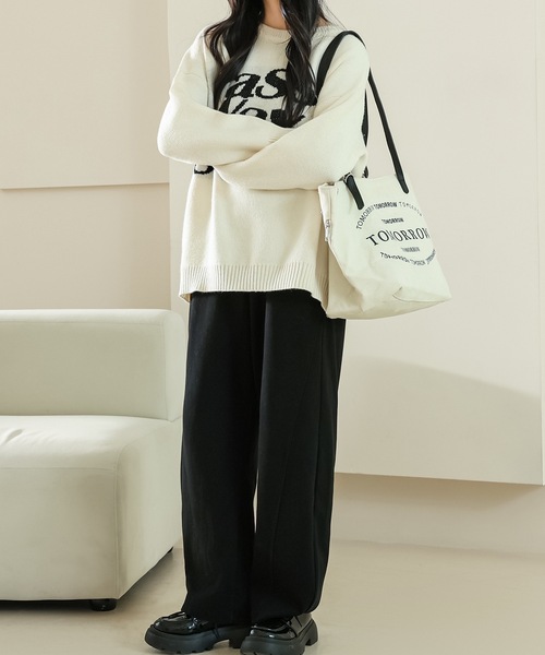 Lace Ladies(レースレディース)の「アルファベット レター ビッグシルエット 長袖 ニット プルオーバー(ニット/セーター・レディース・ホワイト/ブラウン/ブラック・FREE)」の14枚目の写真