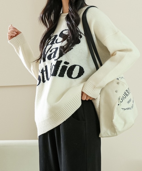Lace Ladies(レースレディース)の「アルファベット レター ビッグシルエット 長袖 ニット プルオーバー(ニット/セーター・レディース・ホワイト/ブラウン/ブラック・FREE)」の15枚目の写真
