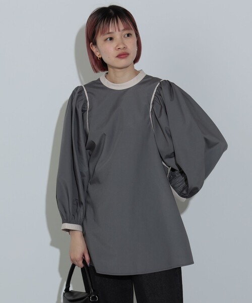 BEAMS HEART(ビームスハート)の「ノーカラー 袖ギャザー ブラウス(シャツ/ブラウス・レディース・チャコールグレー/オフホワイト/イエロー・FREE)」の3枚目の写真