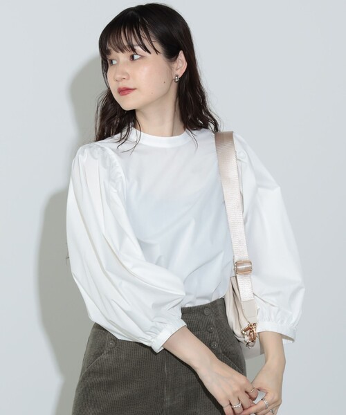 BEAMS HEART(ビームスハート)の「ノーカラー 袖ギャザー ブラウス(シャツ/ブラウス・レディース・チャコールグレー/オフホワイト/イエロー・FREE)」の7枚目の写真