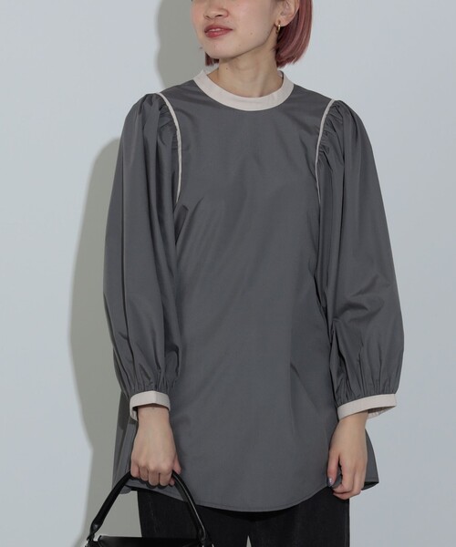 BEAMS HEART(ビームスハート)の「ノーカラー 袖ギャザー ブラウス(シャツ/ブラウス・レディース・チャコールグレー/オフホワイト/イエロー・FREE)」の14枚目の写真