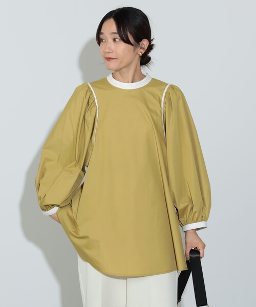 BEAMS HEART(ビームスハート)の「ノーカラー 袖ギャザー ブラウス(シャツ/ブラウス・レディース・チャコールグレー/オフホワイト/イエロー・FREE)」の1枚目の写真