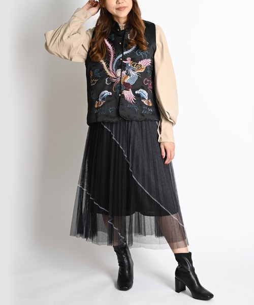 MARAI(マーライ)の「グラデーションチュール プリーツロングスカート ウエストゴム(スカート・レディース・ブラック/ブルー/パープル/ホワイト・FREE)」の1枚目の写真