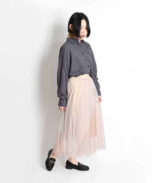 MARAI(マーライ)の「グラデーションチュール プリーツロングスカート ウエストゴム(スカート・レディース・ブラック/ブルー/パープル/ホワイト・FREE)」の5枚目の写真