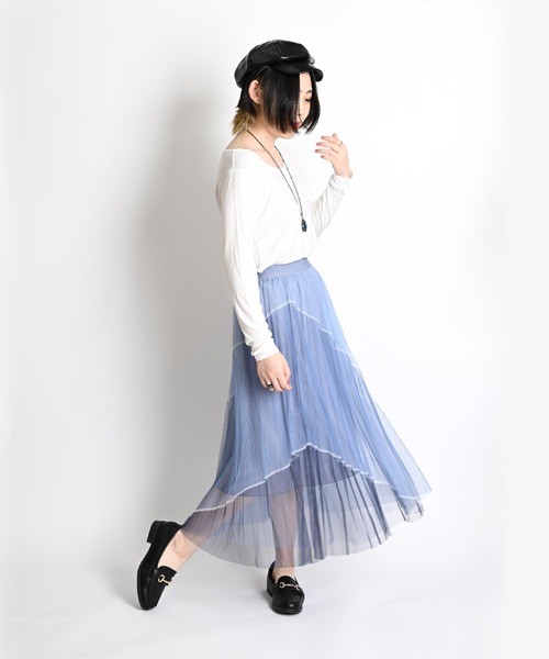 MARAI(マーライ)の「グラデーションチュール プリーツロングスカート ウエストゴム(スカート・レディース・ブラック/ブルー/パープル/ホワイト・FREE)」の14枚目の写真