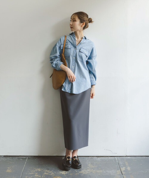 NOBLE ジャージーライクカラータイトスカート　ブルー/グリーン38 Noble（ノーブル）の「《追加》ジャージーライクカラータイト